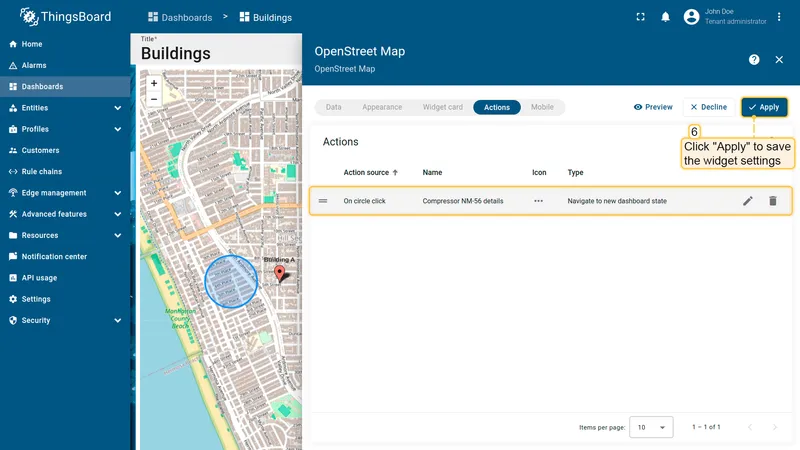 On circle click action in list
