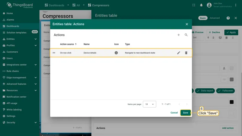 On row click action in list