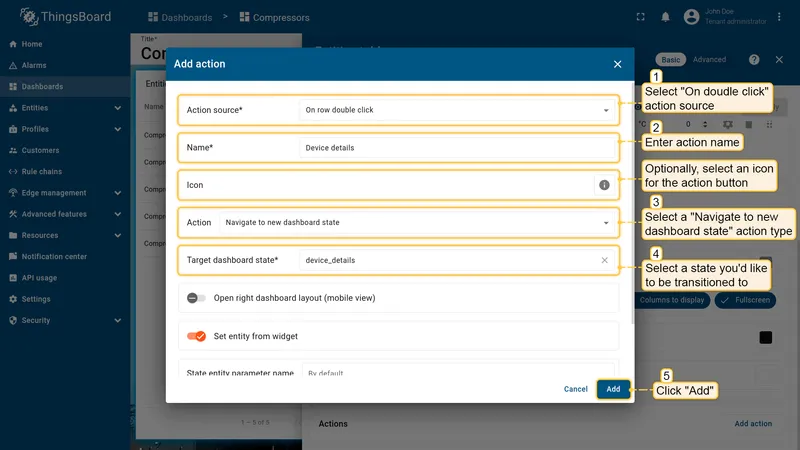 Configure On row double click action
