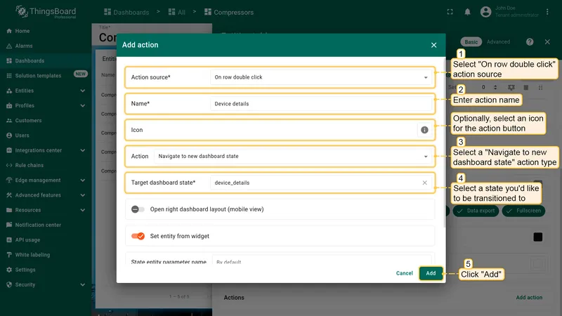 Configure On row double click action