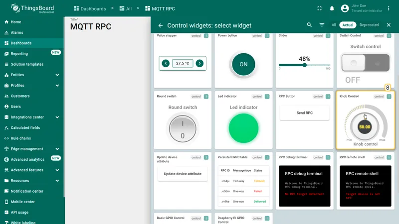 Control Widgets bundle — Knob Control widget highlighted