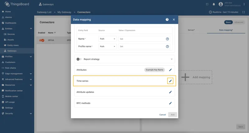 Click the pencil icon in the Time series section