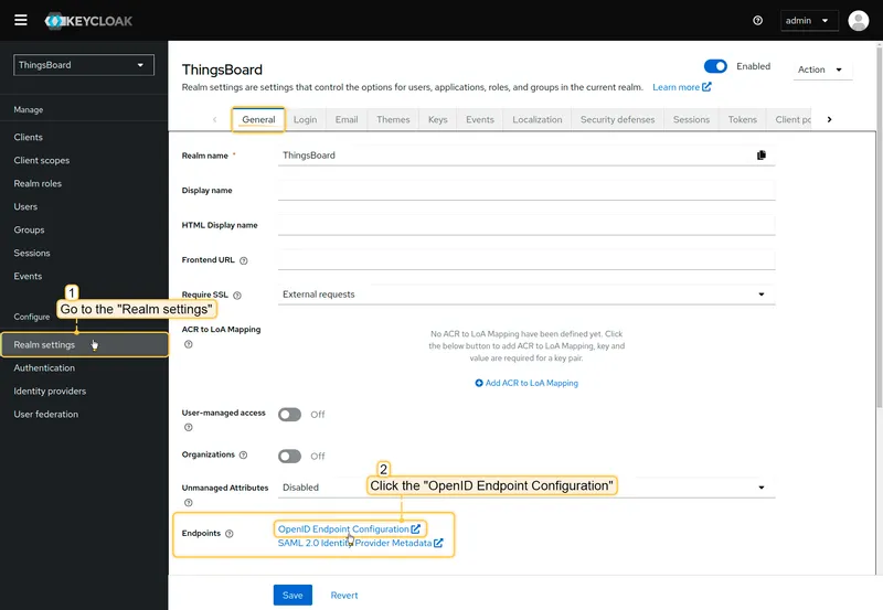 Keycloak Realm settings — OpenID Endpoint Configuration link