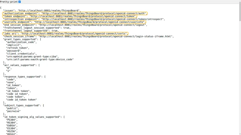 OpenID endpoint configuration JSON