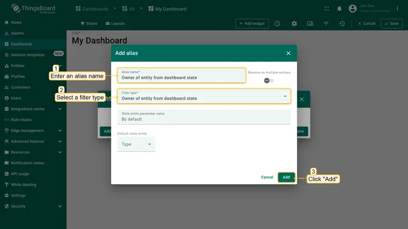 Add alias dialog