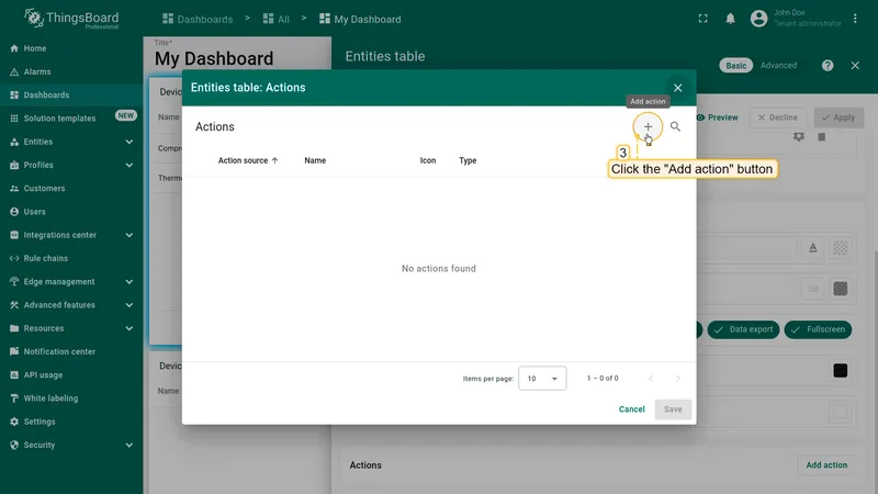 Actions dialog