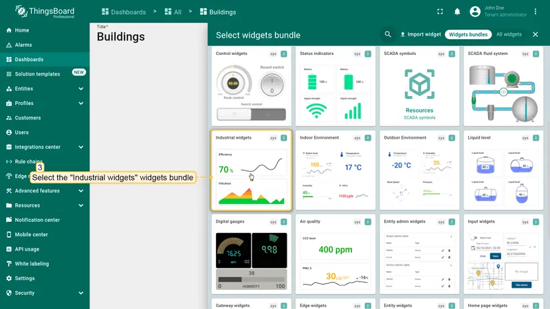 Open the Industrial widgets bundle
