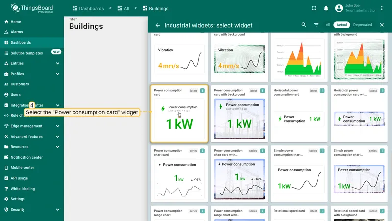 Select the Power consumption card widget
