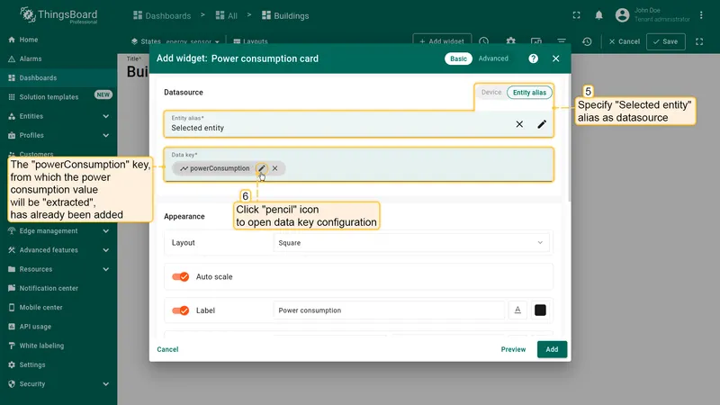 Configure datasource and open data key settings