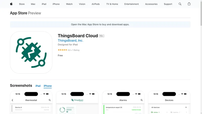Apple App Store listing for ThingsBoard mobile app