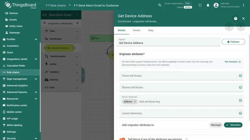 Get Device Address originator attributes node configuration