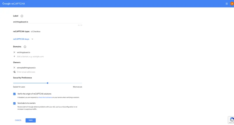 reCAPTCHA configuration in Google admin console