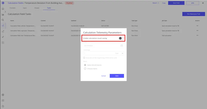 Toggle to enable calculation result saving