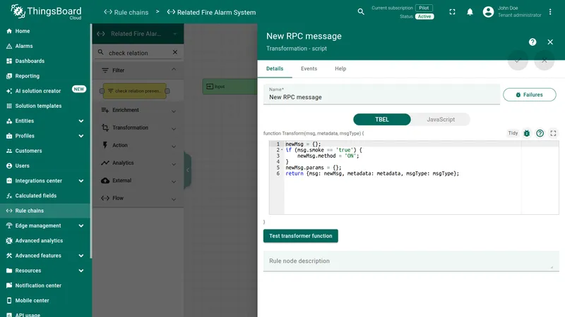 Script node for RPC message transformation