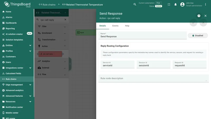 Send RPC reply node configuration