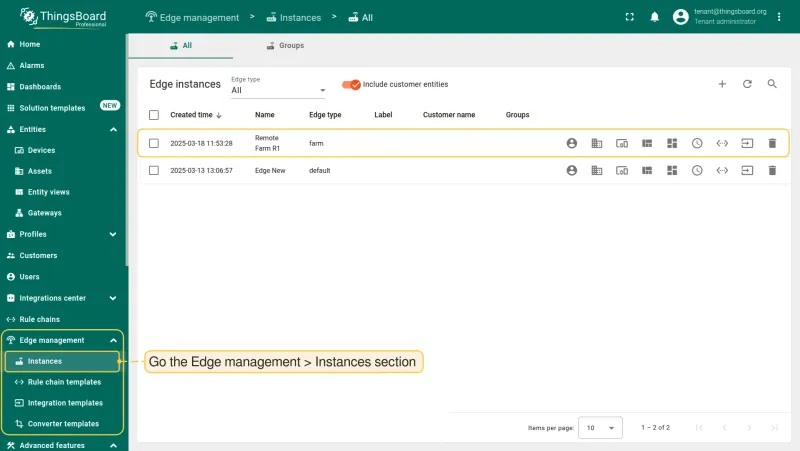 Edge instance created by the solution template