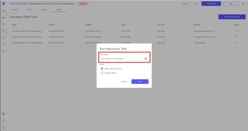 Time range selector for the reprocess task