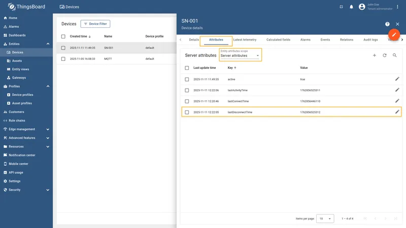 Device marked as disconnected in ThingsBoard