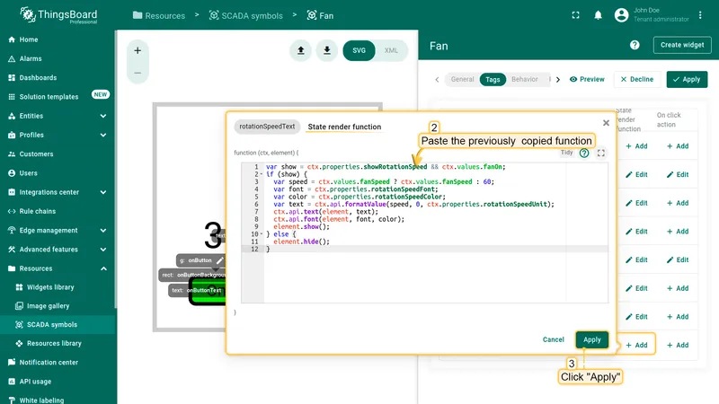 rotationSpeedText tag configuration step 2