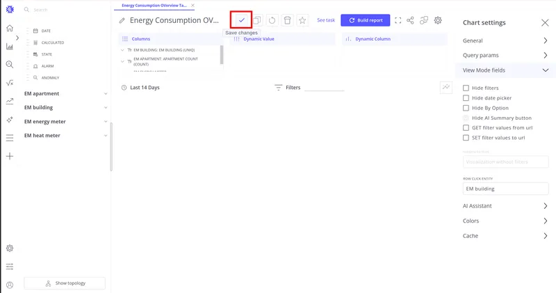 Chart settings with Save changes button highlighted