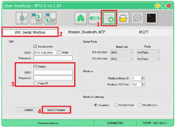 RTU-X Wi-Fi Station configuration