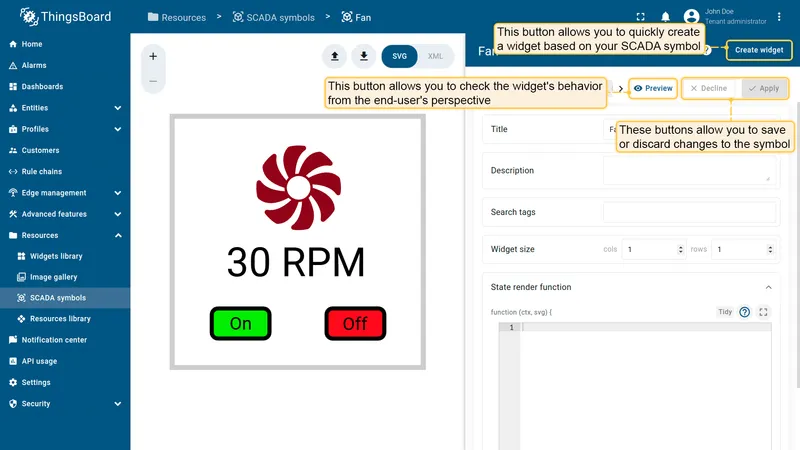 SCADA editor actions
