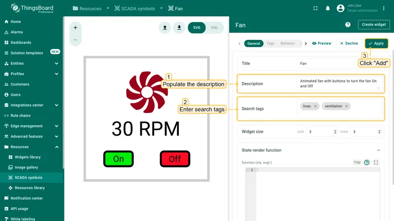 SCADA editor apply changes