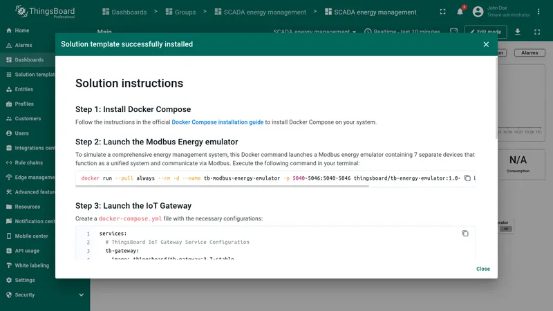 Installation instructions dialog