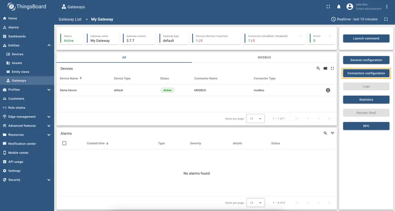 Click on the Connectors configuration button on the right side menu