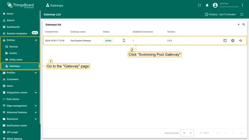 Navigate to the Gateway page and select Pool System Gateway