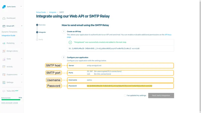 SendGrid API key generation