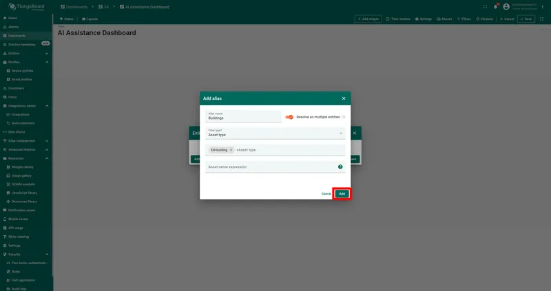 Configure the first alias (asset type)