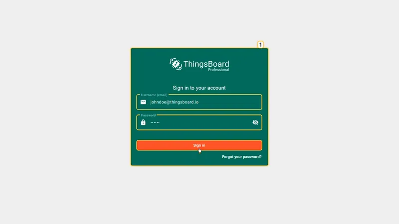 ThingsBoard sign-in page with username and password fields