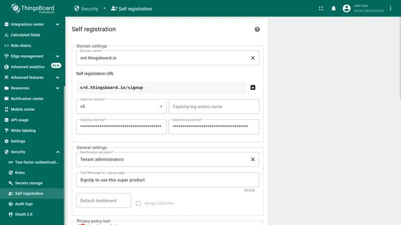 Self-registration form configuration