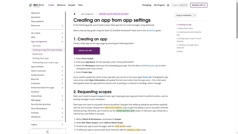 Slack API quickstart guide