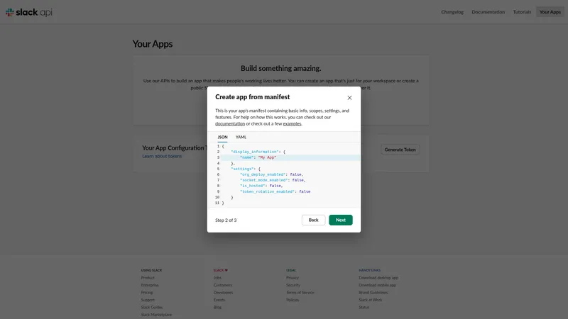 Create app from manifest — Step 2 of 3