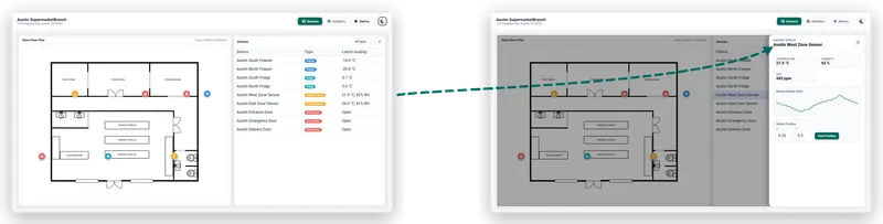 Clicking a device opens its details in a side drawer
