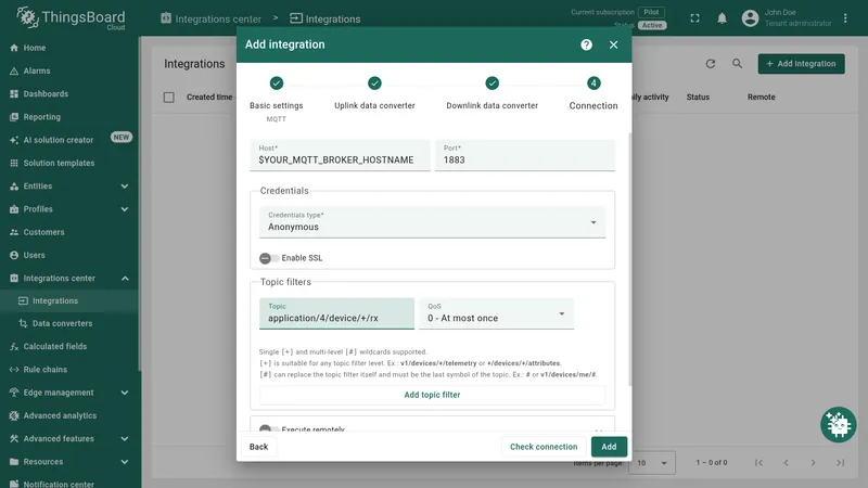 Configure MQTT connection settings