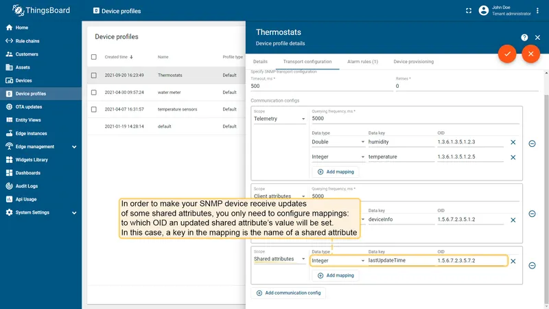 SNMP shared attributes config