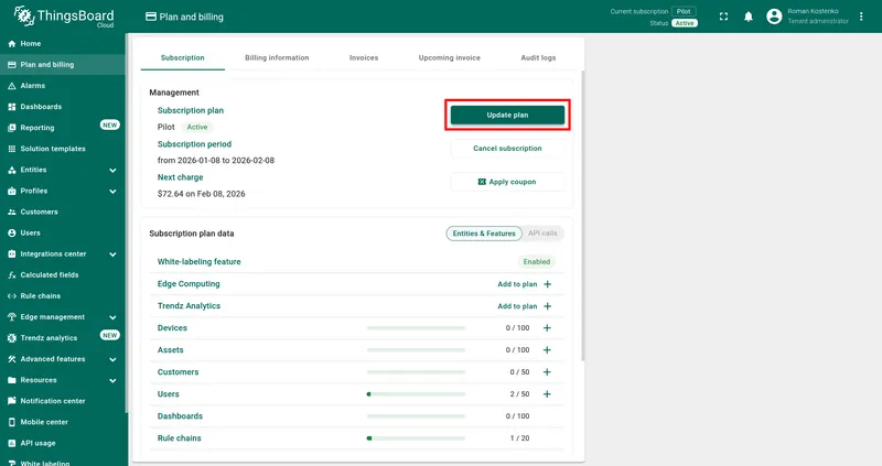 Click Update plan