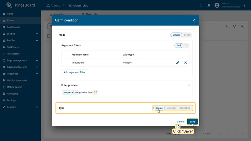 Condition types selector