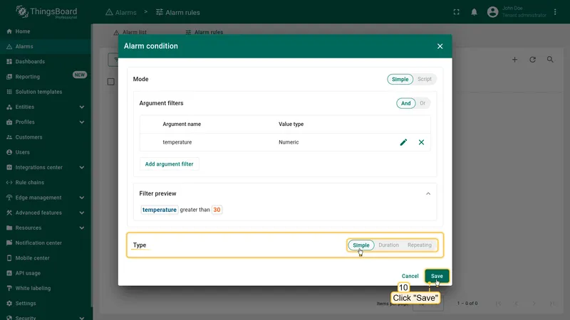 Condition types selector