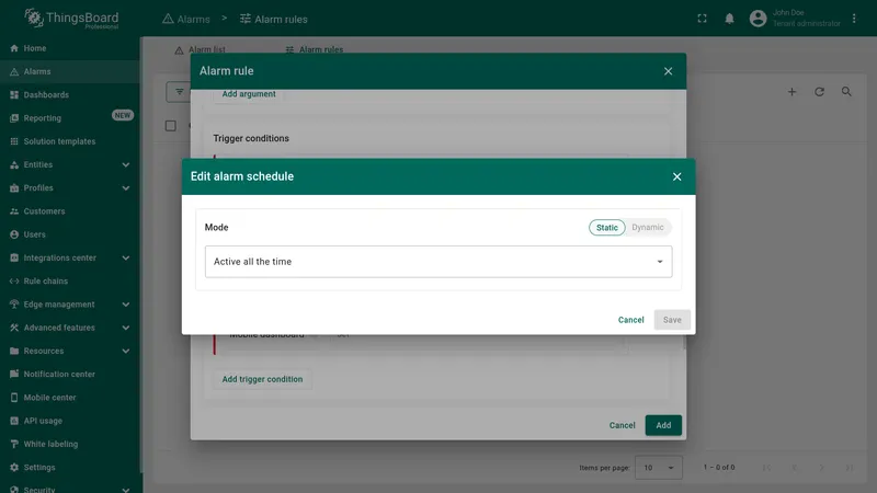 Schedule configuration