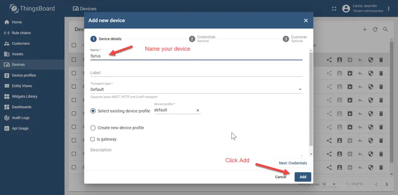 New device name input