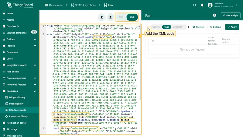 Tags definition via XML step 2