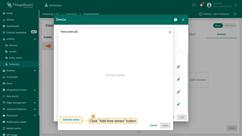 Click on "**Add time series**" button in the opened window