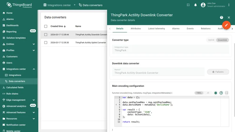 ThingPark Actility Downlink Converter imported successfully