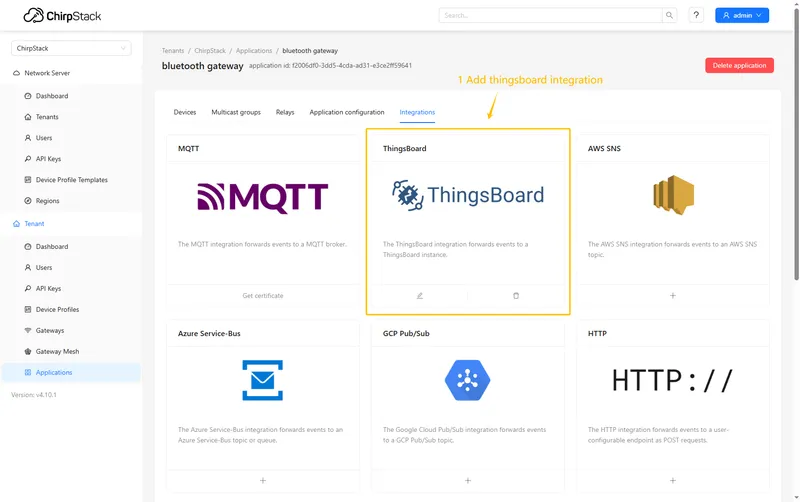 Go to the **Integrations** page, find and select the **ThingsBoard**.