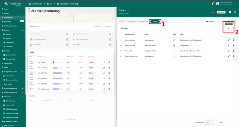 Actions tab — Add action