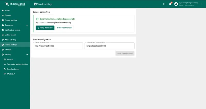 Trendz settings page